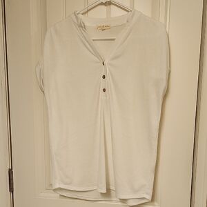 Frank & Eileen Cream Sleeveless Polo Blouse